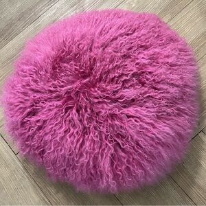 Z Gallerie Mongolian Fur Sheepskin Round Fuschia 18" Decorative Throw Pillow